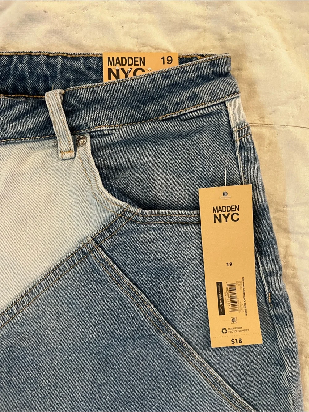 Madden NYC Two-Tone Denim Jean Shorts - Blue